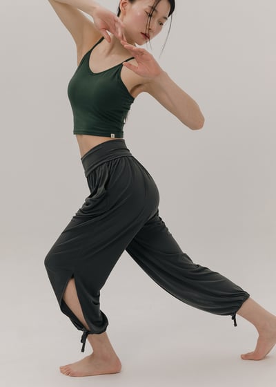 【6色】Sohamsoham 瑜珈側開岔綁帶束腳寬褲 木炭灰 SOH001CHC2