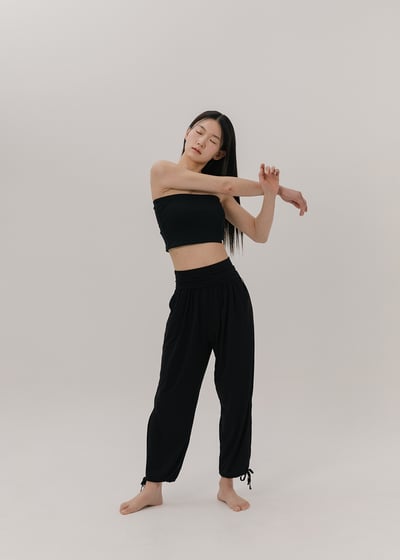 【6色】Sohamsoham 瑜珈側開岔綁帶束腳寬褲 黑色 SOH001BLK4