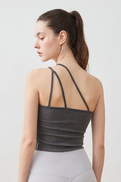 Parsley 瑜珈坑紋兩穿胸墊短背心 木炭灰 P24CR002CHC2