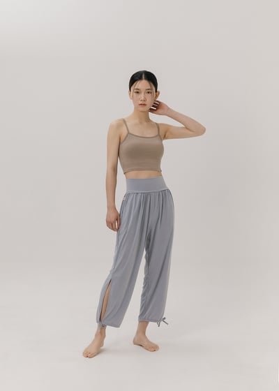 【6色】Sohamsoham 瑜珈側開岔綁帶束腳寬褲 雪白灰 SOH001GRY3