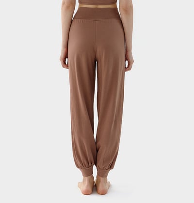 【熱銷】Conchwear 幕斯棉 瑜珈小寬鬆款束腳寬褲 粉磚啡 CON033BRN