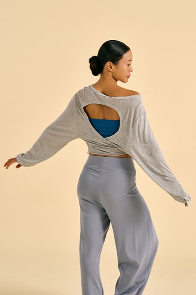 Dhyani 面紗造型綁帶長袖罩衫 花灰 CON140GRY6