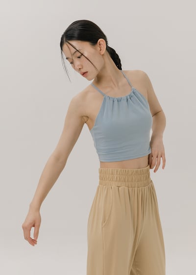 Sohamsoham 瑜珈抽皺造型胸墊短背心 天空藍 SOH002BLU4