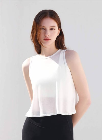 Grandeline 後背開口瑜珈無袖短罩衫 白色 NT828WHT2