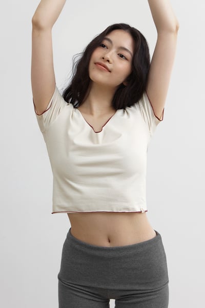 Dhyani 瑜珈合身紅邊短罩衫 白色 CON120WHT2