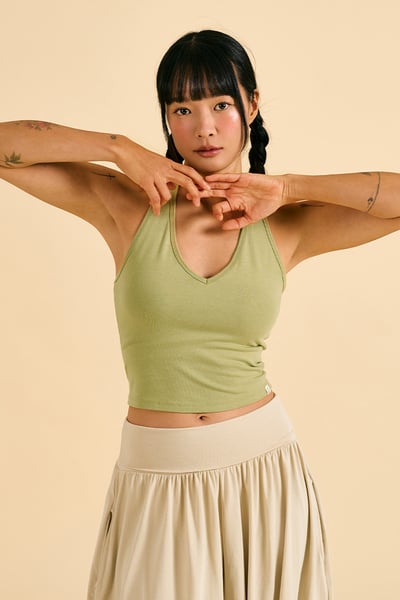 Dhyani V領線條胸墊背心 淺綠色 CON135GRN6