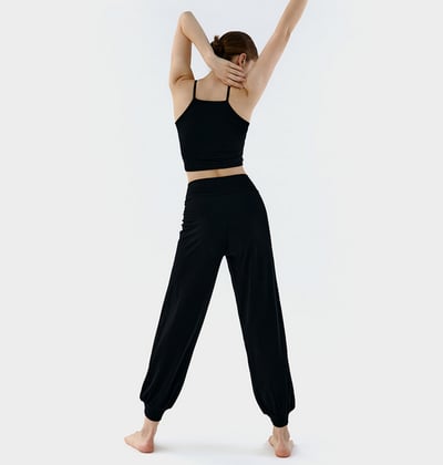 【熱銷】Conchwear 幕斯棉 瑜珈小寬鬆款束腳寬褲 經典黑 CON033BLK