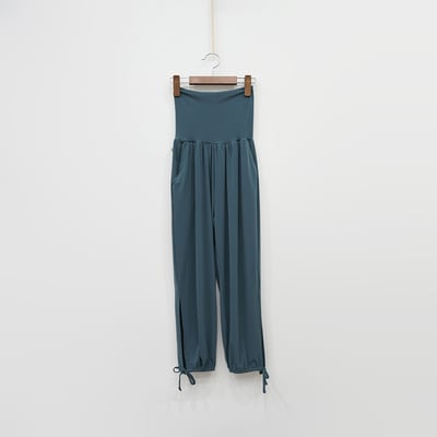 【6色】Sohamsoham 瑜珈側開岔綁帶束腳寬褲 孔雀綠 SOH001GRN5