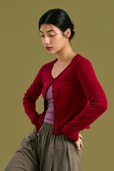 Dhyani 開襟長袖罩衫 紅色 CON124RED2