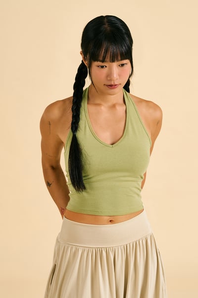 Dhyani V領線條胸墊背心 淺綠色 CON135GRN4