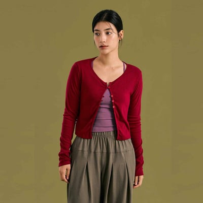 Dhyani 開襟長袖罩衫 紅色 CON124RED1