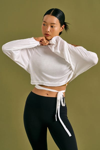 Dhyani 面紗造型綁帶長袖罩衫 白色 CON140WHT3