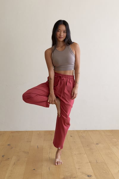 【熱銷】Dhyani 瑜珈口袋寬鬆九分褲 櫻桃紅 CON066RED8