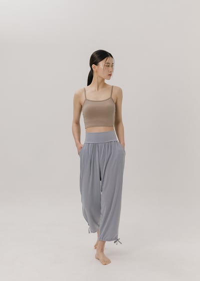 【6色】Sohamsoham 瑜珈側開岔綁帶束腳寬褲 雪白灰 SOH001GRY4