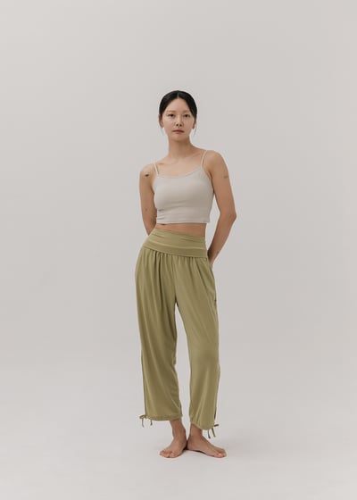【6色】Sohamsoham 瑜珈側開岔綁帶束腳寬褲 橄欖綠 SOH001OLV4
