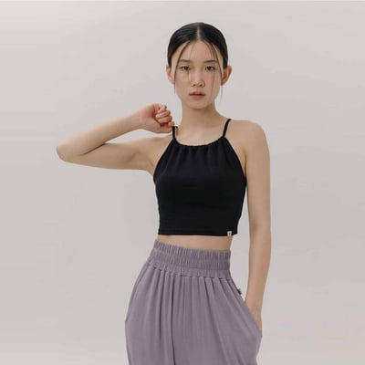 Sohamsoham 瑜珈抽皺造型胸墊短背心 黑色 SOH002BLK