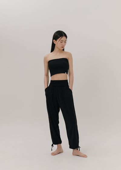 【6色】Sohamsoham 瑜珈側開岔綁帶束腳寬褲 黑色 SOH001BLK3