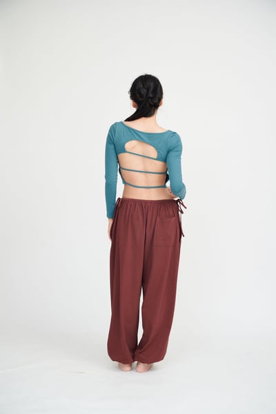 Conchwear 抽繩造型束腳寬褲 酒紅 CON134RED3