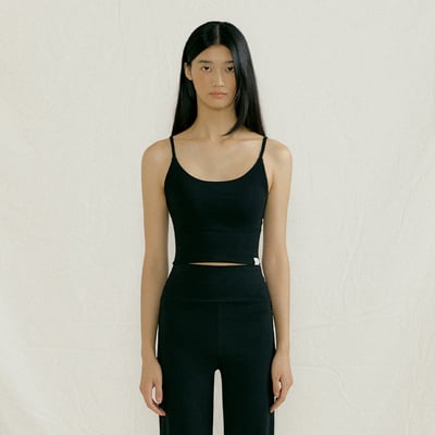 Front2line 彈力棉 瑜珈胸墊短背心 黑色1