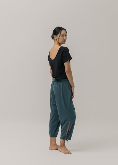 【6色】Sohamsoham 瑜珈側開岔綁帶束腳寬褲 孔雀綠 SOH001GRN3