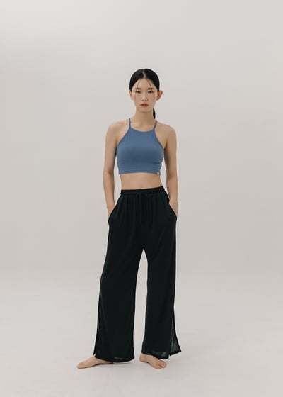 【熱銷】Sohamsoham 瑜珈兩穿開岔直筒褲 黑色 SOH009BLK