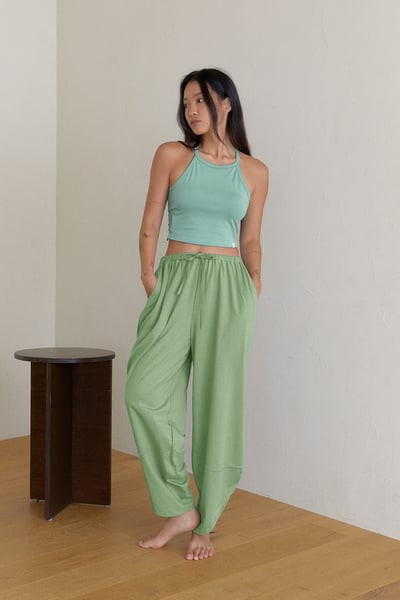 【熱銷】Dhyani 瑜珈闊腿款收腳寬褲 湖水綠 CON059GRN7