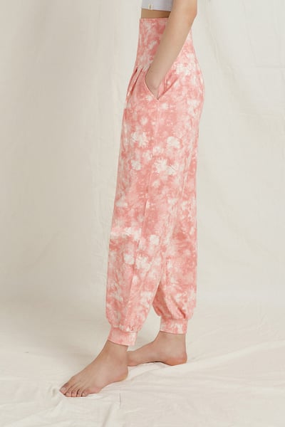 Front2line 輕彈棉 扎染寬鬆束腳褲 粉紅5