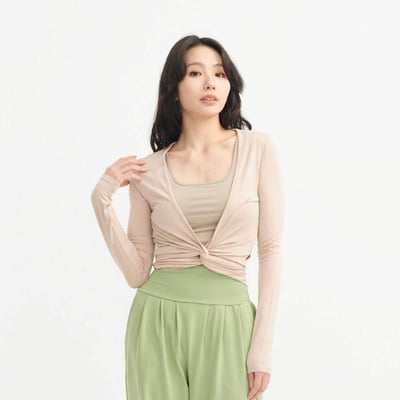 Dhyani 開襟長袖綁帶罩衫 奶茶色 CON133BEG1