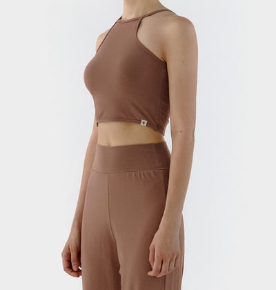 Conchwear 幕斯棉 瑜珈吊帶胸墊短背心 粉磚啡 CON032BRN5