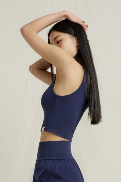 Front2line 輕彈棉 瑜珈胸墊短背心 深海藍3