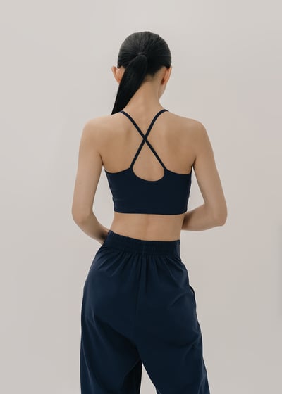 Sohamsoham 瑜珈抽皺造型胸墊短背心 海軍藍 SOH002NAV2