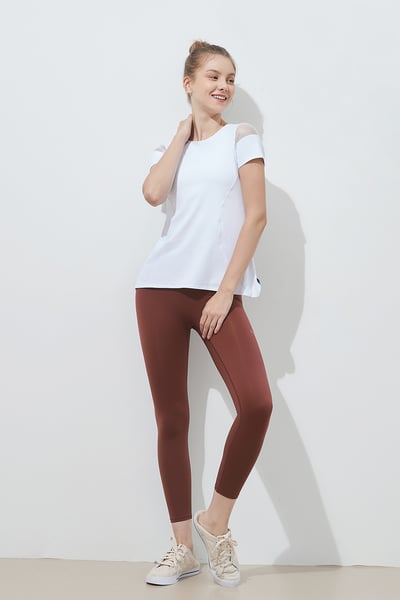 Parsley 網紗後開岔瑜珈短袖罩衫 潔淨白 P21TS016WHT4