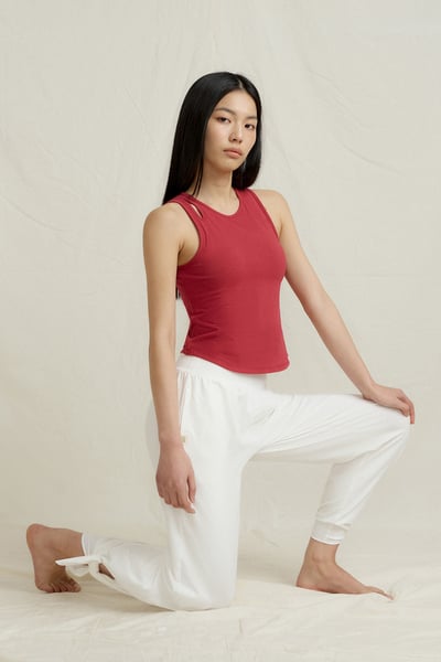 Front2line 輕彈棉 兩穿開岔瑜珈寬褲 乳白色5