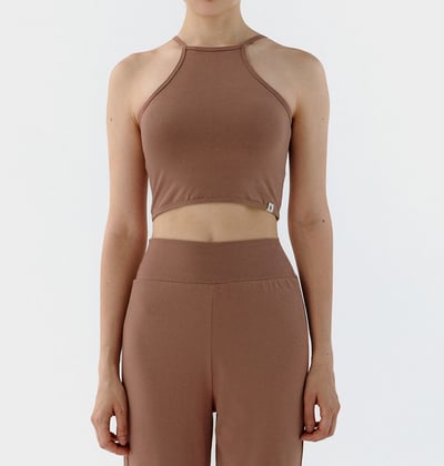 Conchwear 幕斯棉 瑜珈吊帶胸墊短背心 粉磚啡 CON032BRN4