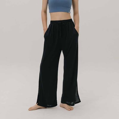 【熱銷】Sohamsoham 瑜珈兩穿開岔直筒褲 黑色 SOH009BLK