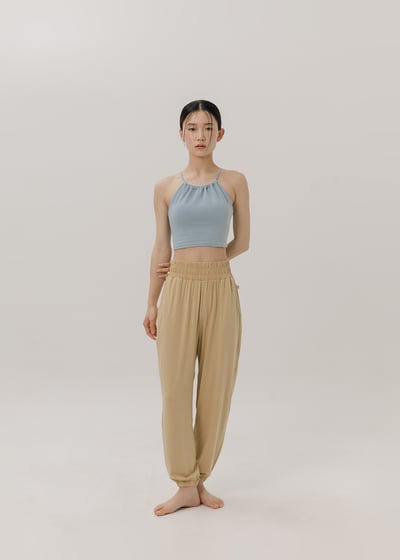 Sohamsoham 瑜珈抽皺造型胸墊短背心 天空藍 SOH002BLU3