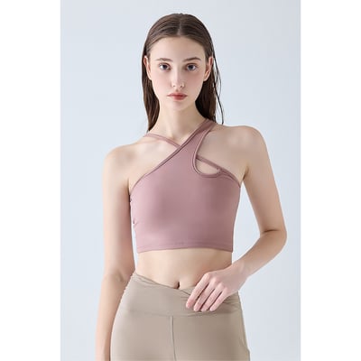 Parsley Allay 後斜線造型胸墊短背心 粉彩紅 各類運動適用 P23BR011PNK