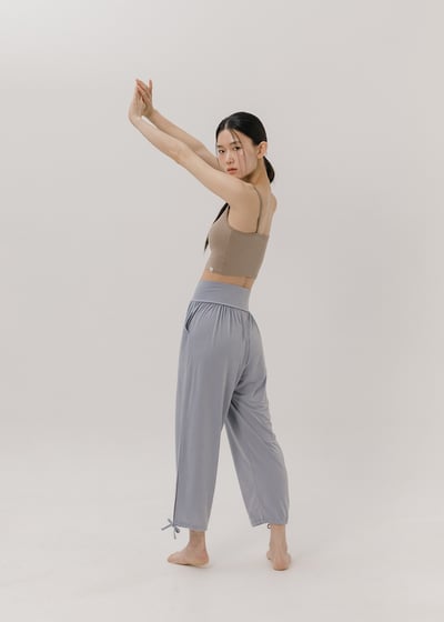 【6色】Sohamsoham 瑜珈側開岔綁帶束腳寬褲 雪白灰 SOH001GRY5