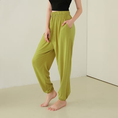 Conchwear 瑜珈寬鬆款繫帶束腳寬褲 萊姆綠 CON051GRN1