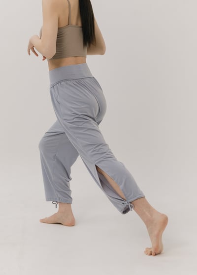 【6色】Sohamsoham 瑜珈側開岔綁帶束腳寬褲 雪白灰 SOH001GRY2