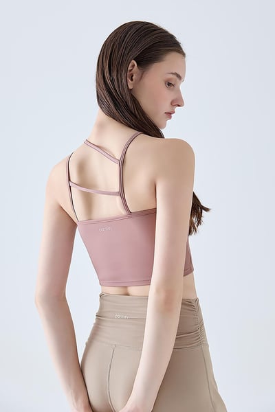 Parsley Allay 後斜線造型胸墊短背心 粉彩紅 各類運動適用 P23BR011PNK