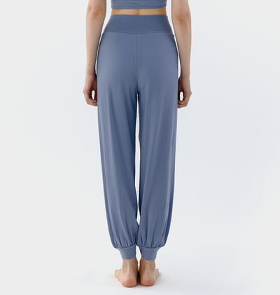 【熱銷】Conchwear 幕斯棉 瑜珈小寬鬆款束腳寬褲 繡球花藍 CON033BLU6