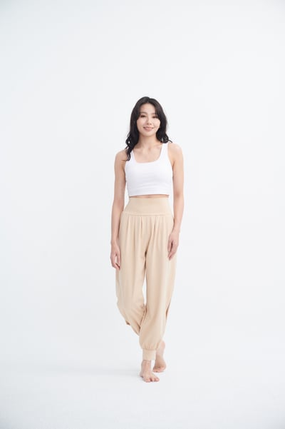 Happy yogi studio 瑜珈側開岔束腳寬褲 奶茶 HYS002BEG4