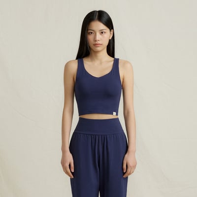 Front2line 輕彈棉 瑜珈胸墊短背心 深海藍1