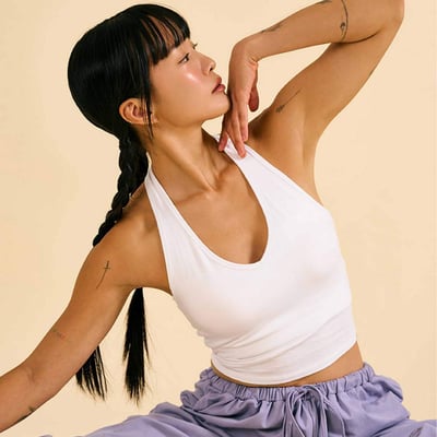 Dhyani V領線條胸墊背心 白色 CON135WHT1