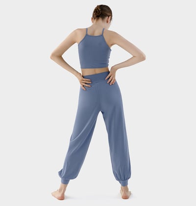 【熱銷】Conchwear 幕斯棉 瑜珈小寬鬆款束腳寬褲 繡球花藍 CON033BLU3