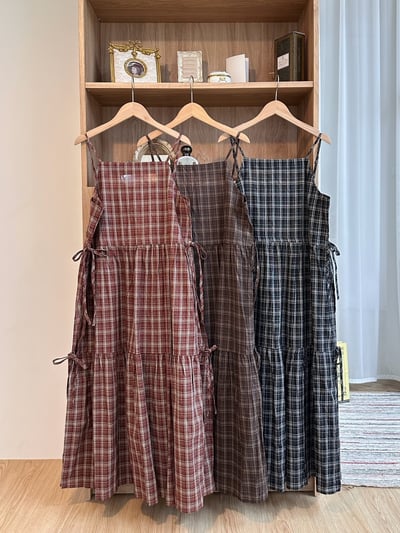 復古格紋吊帶洋17