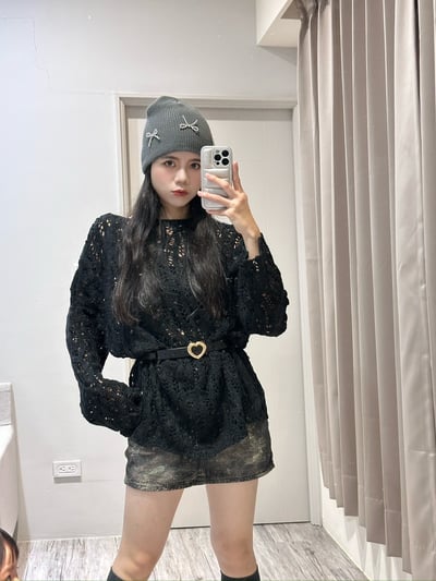 秋日落葉洞洞長版針織衫6