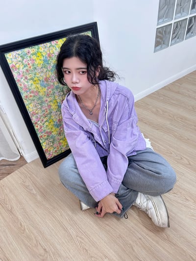 正韓 春天的淺紫連帽牛仔外套15