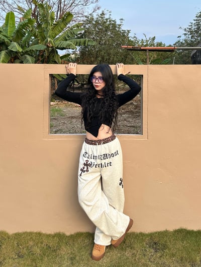 豹紋十字拼接棉褲5